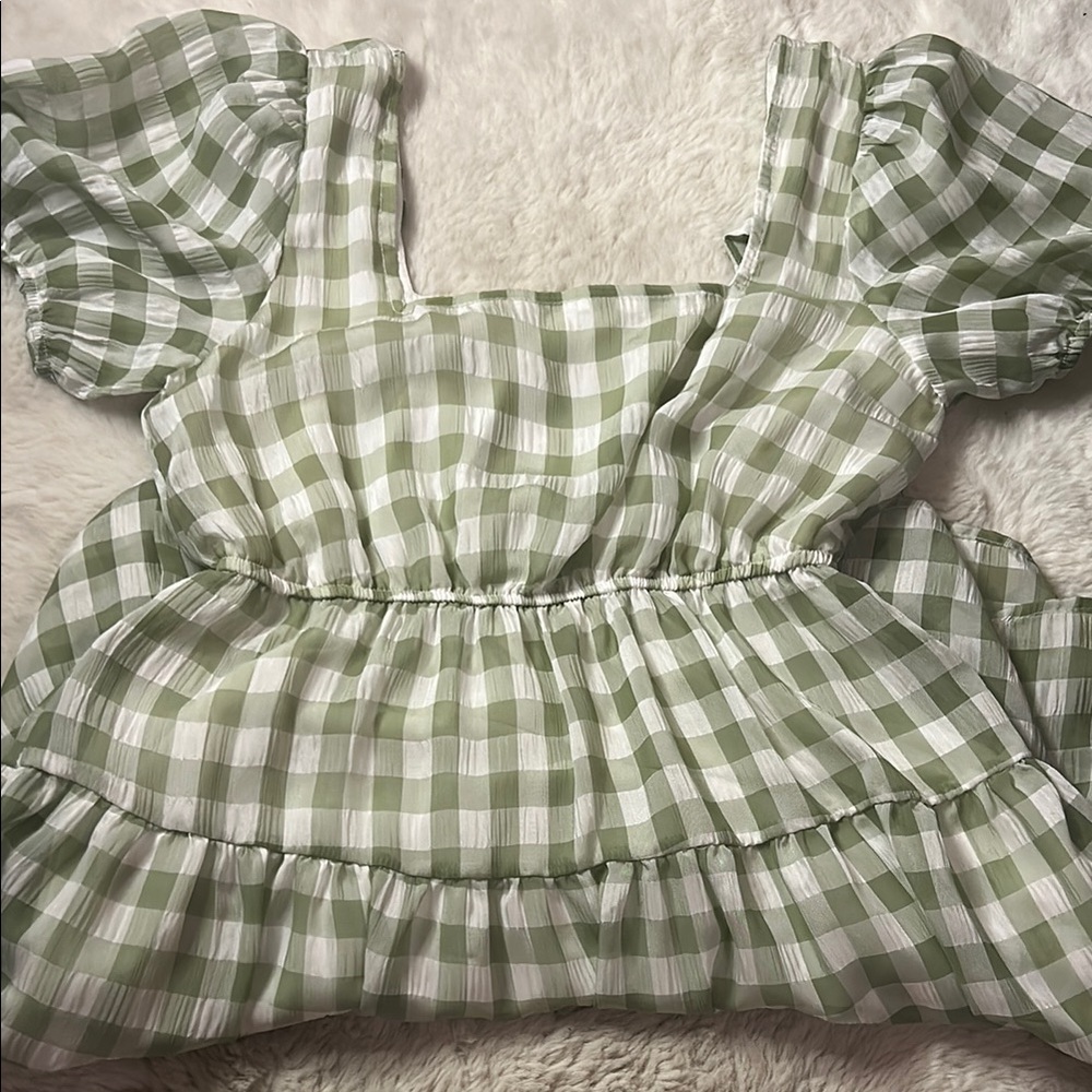 Mine Green and White Gingham Mini Dress
